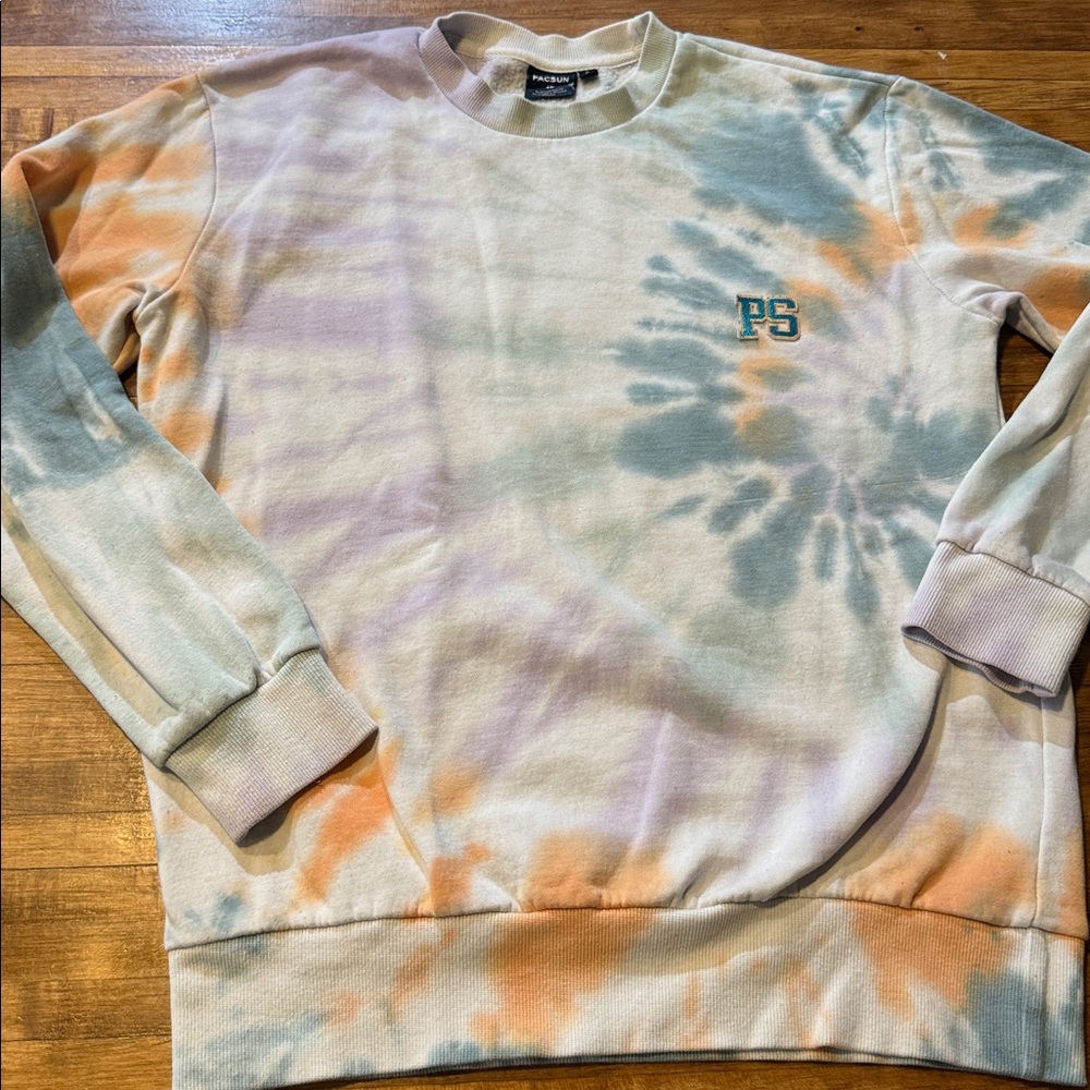 PacSun Tie-Dye Crewneck Sweatshirt in Pastel Orange, Light Blue & Lavender